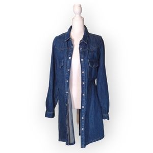 Zara Blue Wash Denim Jacket Dress Button Down